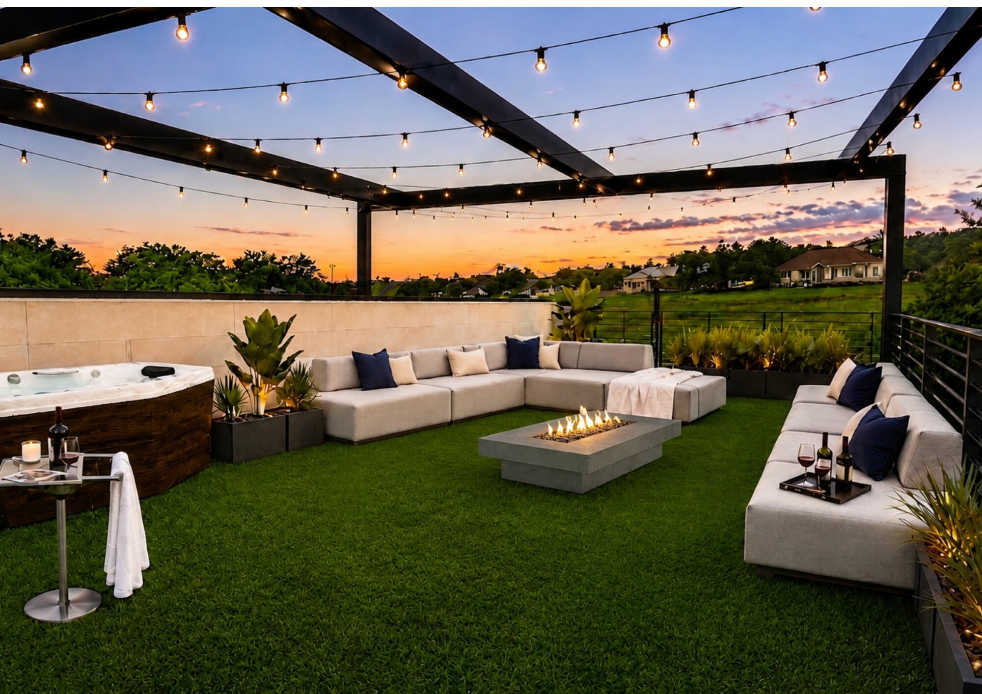 Texas residence, rooftop lounge at sunset